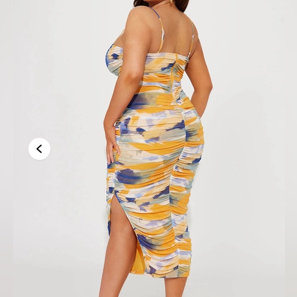 Fashion Nova Yellow and Blue Midi Dress - Picture 2 of 6